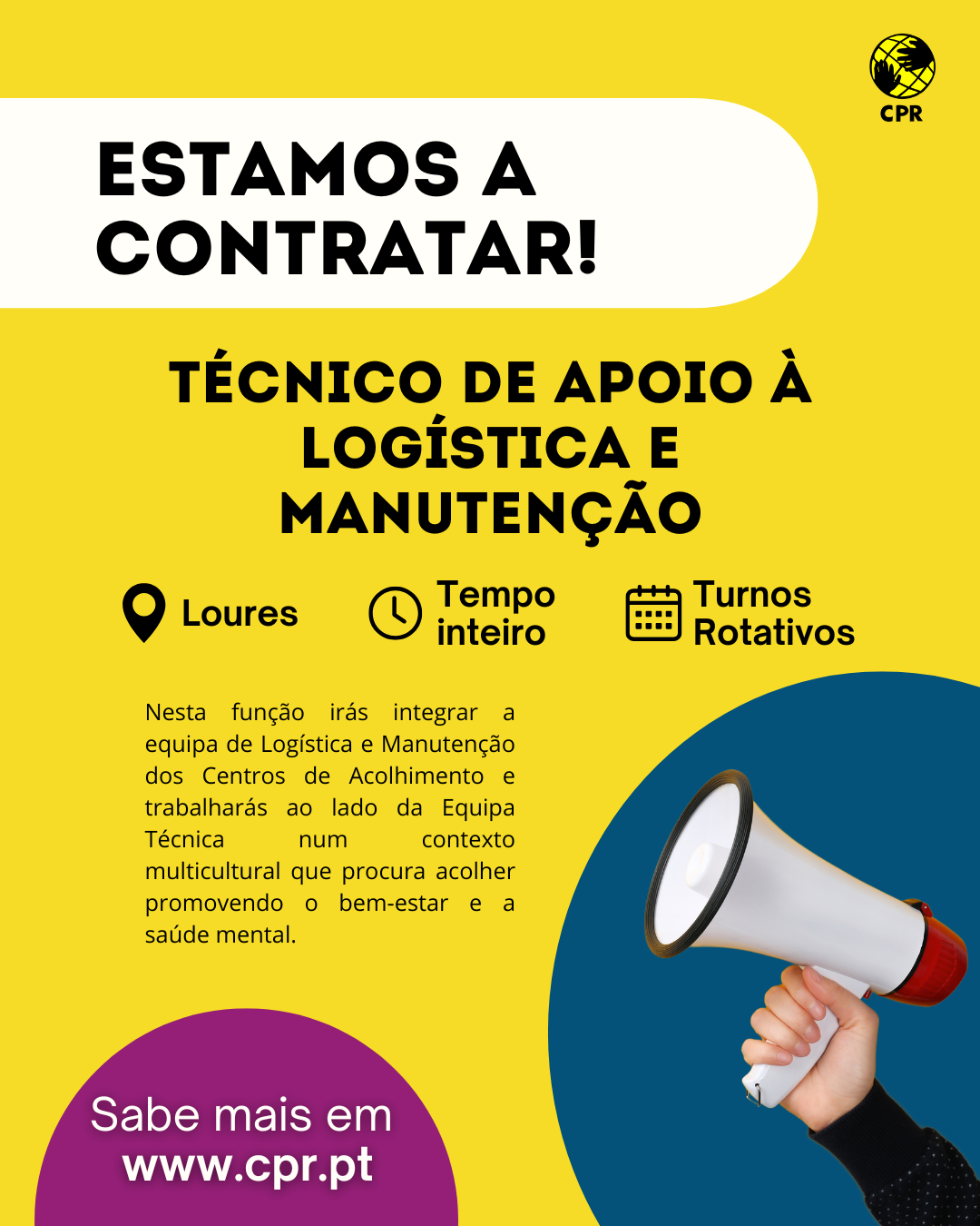 Estamos a contratar 1 Técnico/a de Apoio à Logística e Manutenção para Centro de Acolhimento para Refugiados