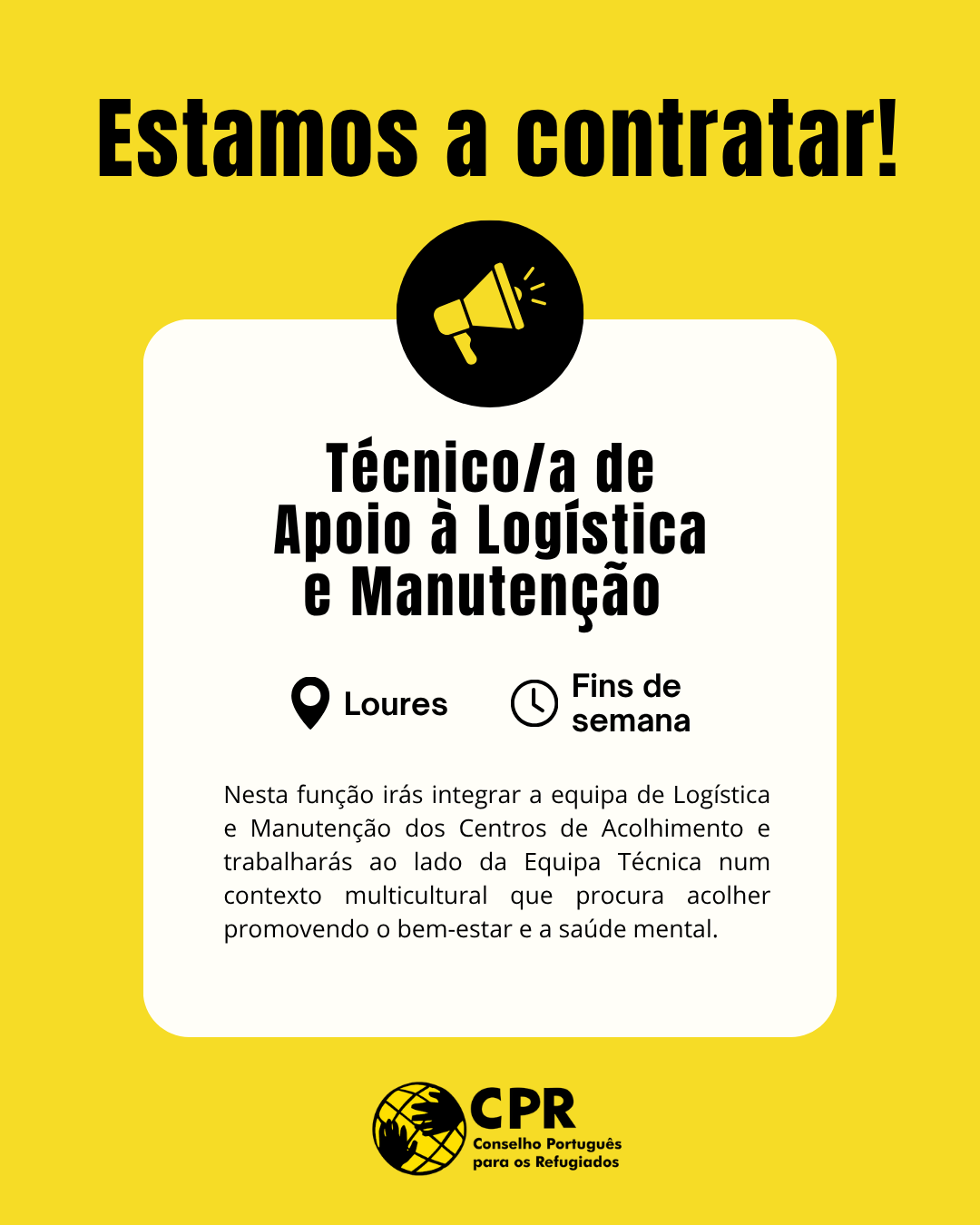 Estamos a contratar Técnico de Apoio à Logística e Manutenção